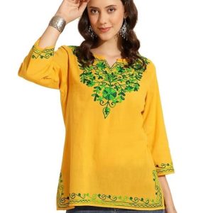 Queenley Women Kashmiri Aari Work Short Kurti